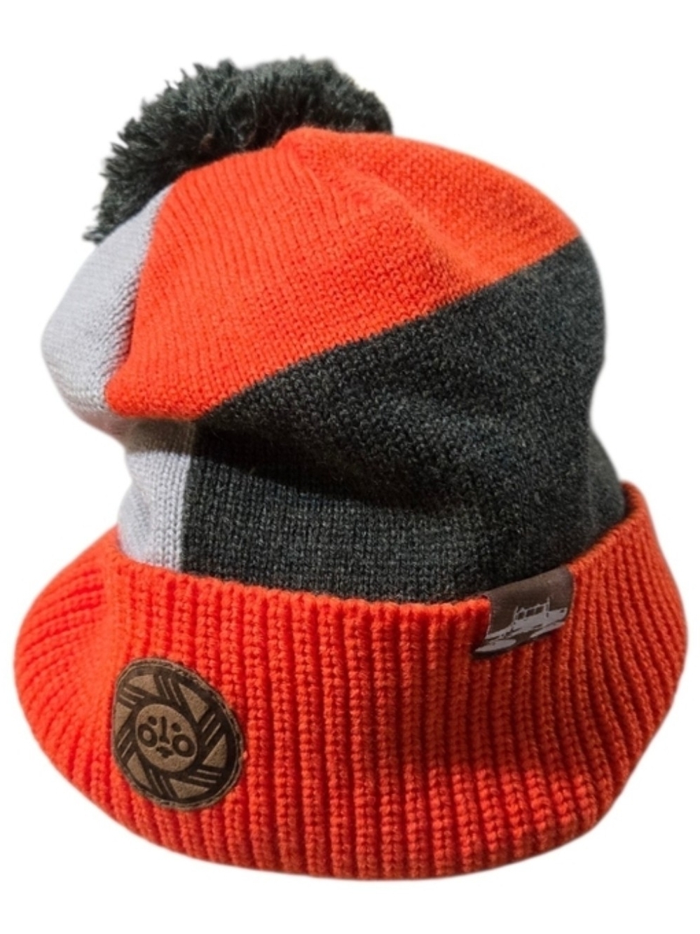 Spacecraft Orange Gray Pom Pom Beanie Knit Winter Hat Unisex